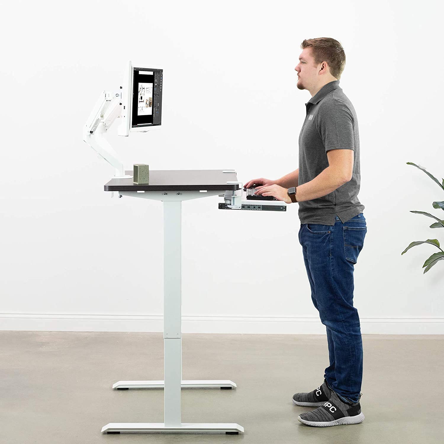 Adjustable Height Desk, 48 x 24 inch Sitting and Standing Computer Desk for Home Office, Capon Dual Motorized Sit Stand Gaming Desk with Cable Management, One Piece Top Electric Stand Up Desk, Black Adjustable Height Desk, 48 x 24 inch Sitting and Standing Computer Desk for Home Office, Capon Dual Motorized Sit Stand Gaming Desk with Cable Management, One Piece Top Electric Stand Up Desk, Black